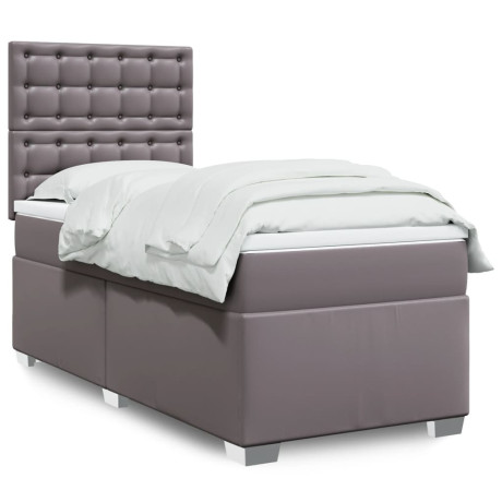 vidaXL Boxspring met matras kunstleer grijs 90x190 cm