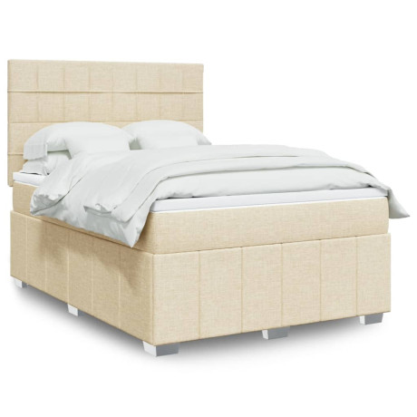 vidaXL Boxspring met matras stof crèmekleurig 160x200 cm