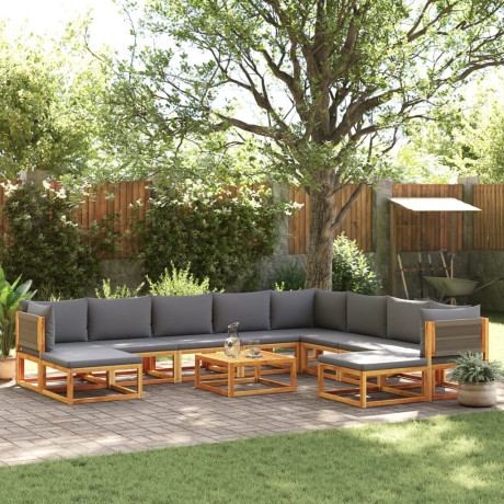 vidaXL 11-delige tuinbankset met kussens acaciahout & touw