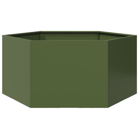 vidaXL Plantenbak zeshoek 104x90x45 cm staal olijfgroen