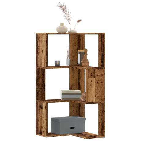 vidaXL Boekenkast 3-laags hoek 50x50x102 cm bewerkt hout oud houtkleur