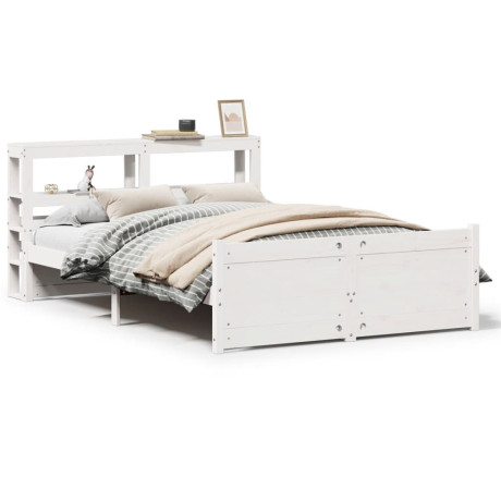 vidaXL Bedframe met hoofdbord massief grenenhout wit 160x200 cm