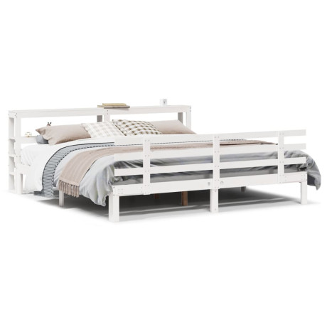 vidaXL Bedframe met hoofdbord massief grenenhout wit 180x200 cm