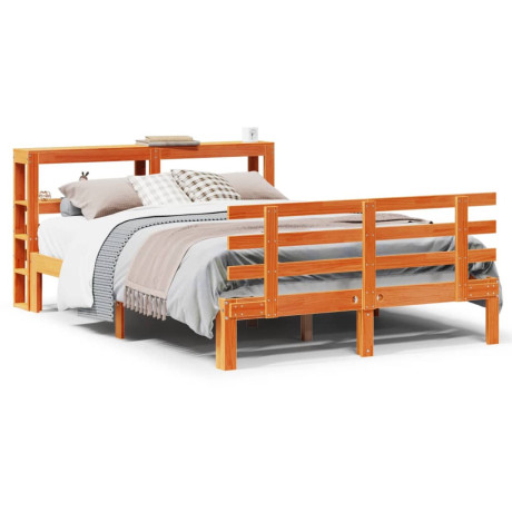 vidaXL Bedframe met hoofdbord massief grenenhout wasbruin 140x190 cm