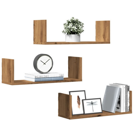 vidaXL Wandschappen 3 st 58x18x18 cm bewerkt hout artisanaal eiken