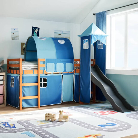 vidaXL Kinderhoogslaper met toren 80x200 cm massief grenenhout blauw