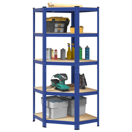 vidaXL Hoekrek 5-laags staal en bewerkt hout blauw