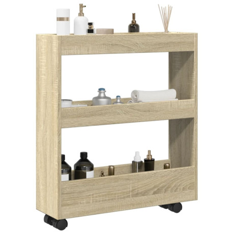 vidaXL Opbergtrolley smal 3-laags bewerkt hout sonoma eikenkleurig