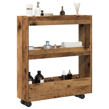 vidaXL Opbergtrolley smal 3-laags bewerkt hout oud houtkleurig