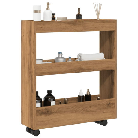 vidaXL Opbergtrolley smal 3-laags bewerkt hout artisanaal eikenkleurig