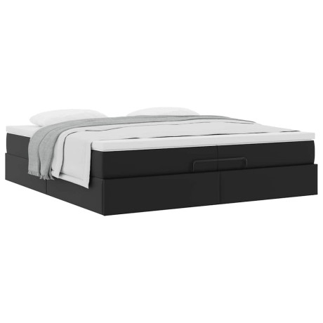 vidaXL Bedframe met matrassen 200x200cm kunstleer zwart