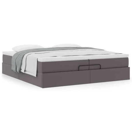 vidaXL Bedframe met matrassen 200x200cm kunstleer grijs