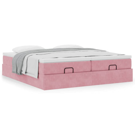 vidaXL Bedframe met matrassen 180x200cm fluweel roze