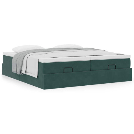 vidaXL Bedframe met matrassen 200x200cm fluweel donkergroen