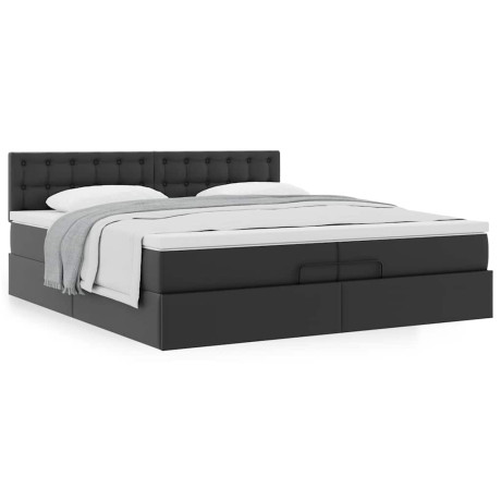 vidaXL Bedframe met matrassen 200x200cm kunstleer zwart