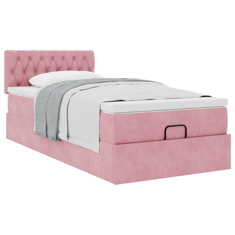 vidaXL Bedframe met matras 90x200cm fluweel roze