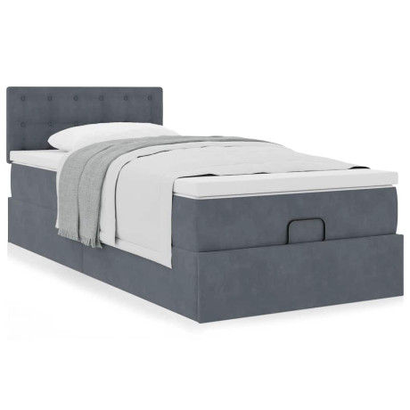 vidaXL Ottoman bed met matras 90x200cm fluweel donkergrijs