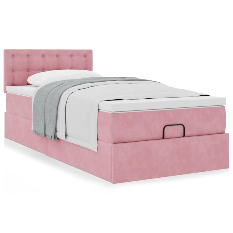 vidaXL Bedframe met matras 100x200 cm fluweel roze