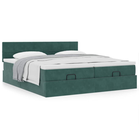 vidaXL Bedframe met matrassen 200x200cm fluweel donkergroen