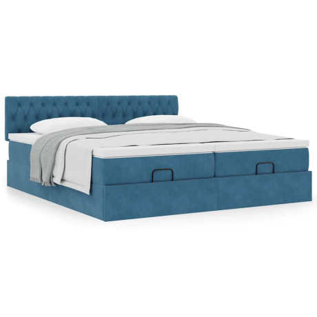 vidaXL Bedframe met matrassen 200x200cm fluweel donkerblauw