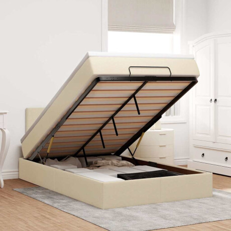 vidaXL Bed poef met matras en LED's 120x190 cm stof crèmekleurig