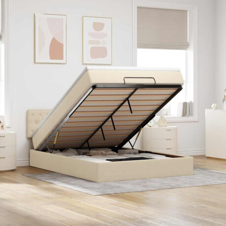 vidaXL Bed poef met matras en LED's stof 140x190 cm crème