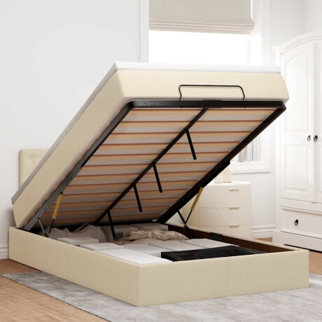 vidaXL Bed poef met matras en LED's 120x190 cm stof crèmekleurig