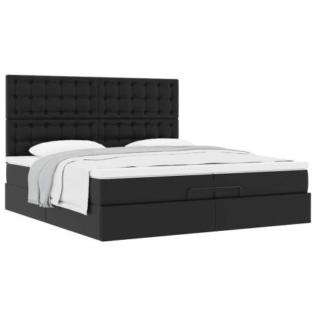 vidaXL Ottoman bed met matrassen 200x200cm kunstleer zwart