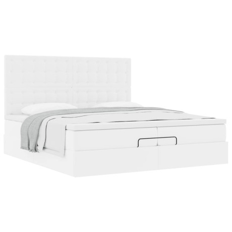 vidaXL Ottoman bed met matrassen 200x200cm kunstleer wit