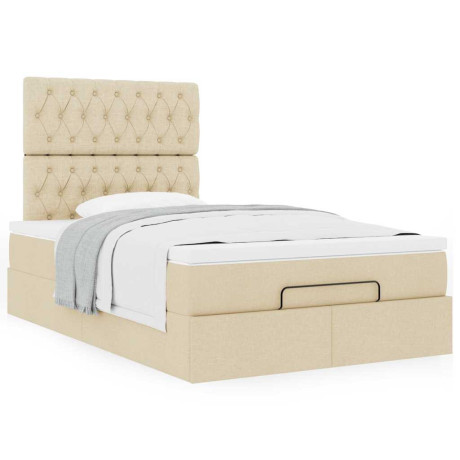 vidaXL Ottoman bed met matras 120x200cm stof crèmekleurig