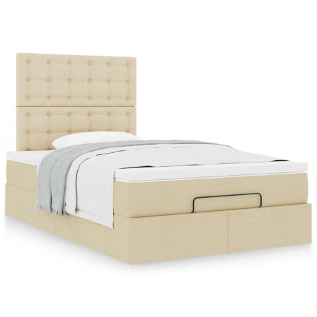 vidaXL Ottoman bed met matras 120x200cm stof crèmekleurig