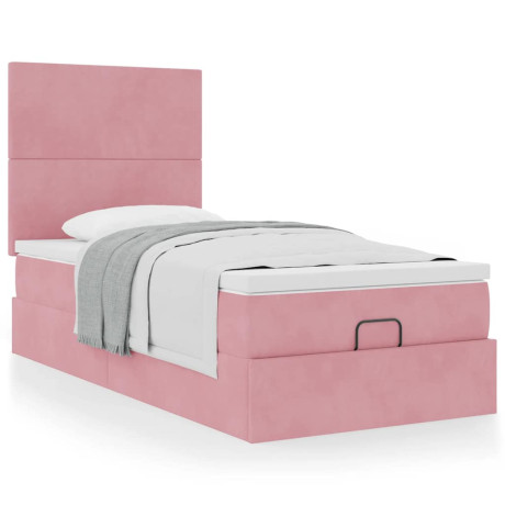 vidaXL Bedframe met matrassen 100x200cm fluweel roze