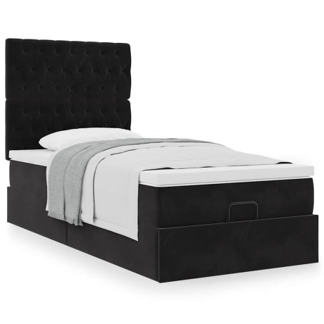 vidaXL Ottoman bed met matrassen 90x200cm fluweel zwart