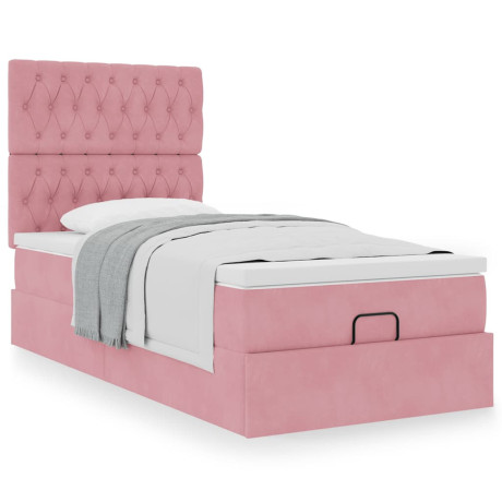 vidaXL Bedframe met matrassen 100x200cm fluweel roze