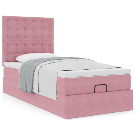 vidaXL Bedframe met matrassen 90x200cm fluweel roze