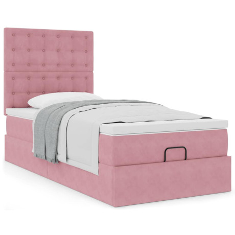 vidaXL Bedframe met matrassen 100x200cm fluweel roze