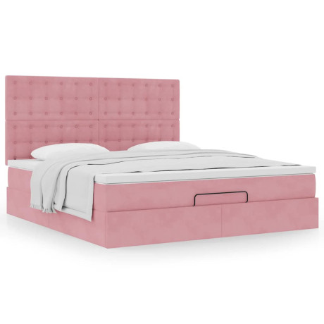 vidaXL Bedframe met matrassen 180x200cm fluweel roze