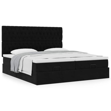 vidaXL Ottoman bed met matrassen 200x200cm fluweel zwart
