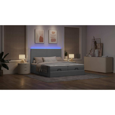 vidaXL Ottoman bed met matrassen en LED's 200x200cm stof lichtgrijs