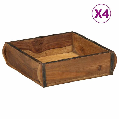 vidaXL Dienblad 4 pcs Bruin 29 x 31 x 10 cm Massief Gerecycled Hout
