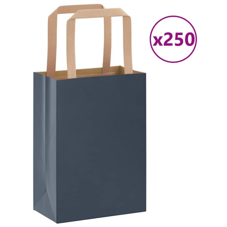 vidaXL Papieren kraftzakken 250 st met hengsels 15x8x21 cm blauw
