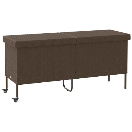 vidaXL Tuinbox met wielen 160x55x75 cm poly rattan bruin