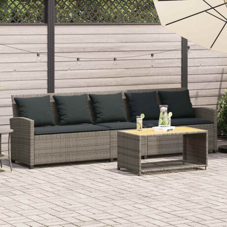 vidaXL Tuinbank 5-zits met kussens poly rattan grijs