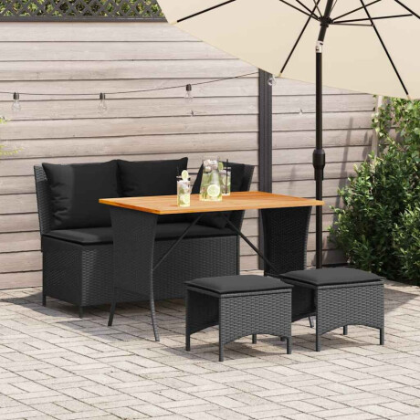 vidaXL 4-delige Tuinset met kussens poly rattan zwart
