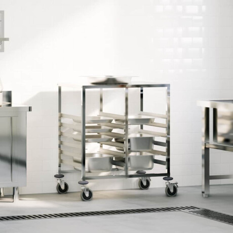 vidaXL Dienbladenwagen met 12 GN-bakken 75x55x87 cm roestvrij staal