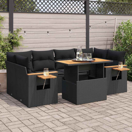 vidaXL 7-delige Loungeset met kussens poly rattan acacia zwart