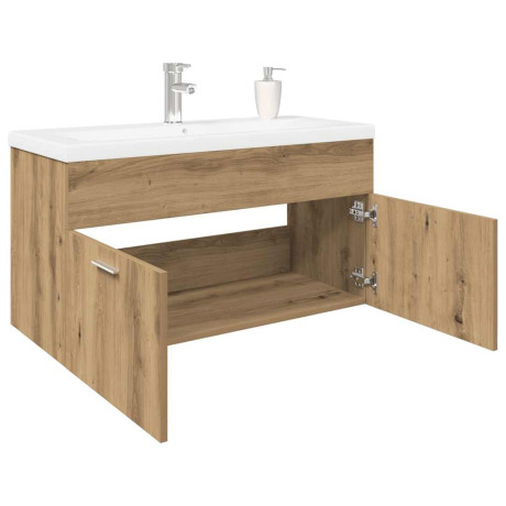 vidaXL Wastafelkast met ingebouwde wasbak hout artisanaal eiken
