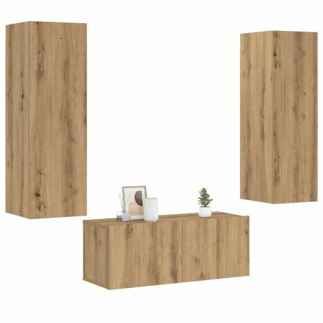 vidaXL Tv-wandkasten 3 st bewerkt hout artisanaal eikenkleurig