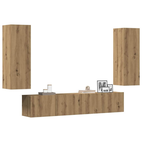 vidaXL Tv-wandkasten 4 st bewerkt hout artisanaal eikenkleurig