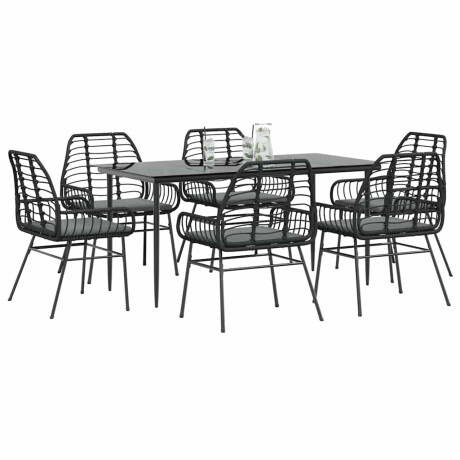 vidaXL 7-delige Tuinset met kussens poly rattan glas zwart